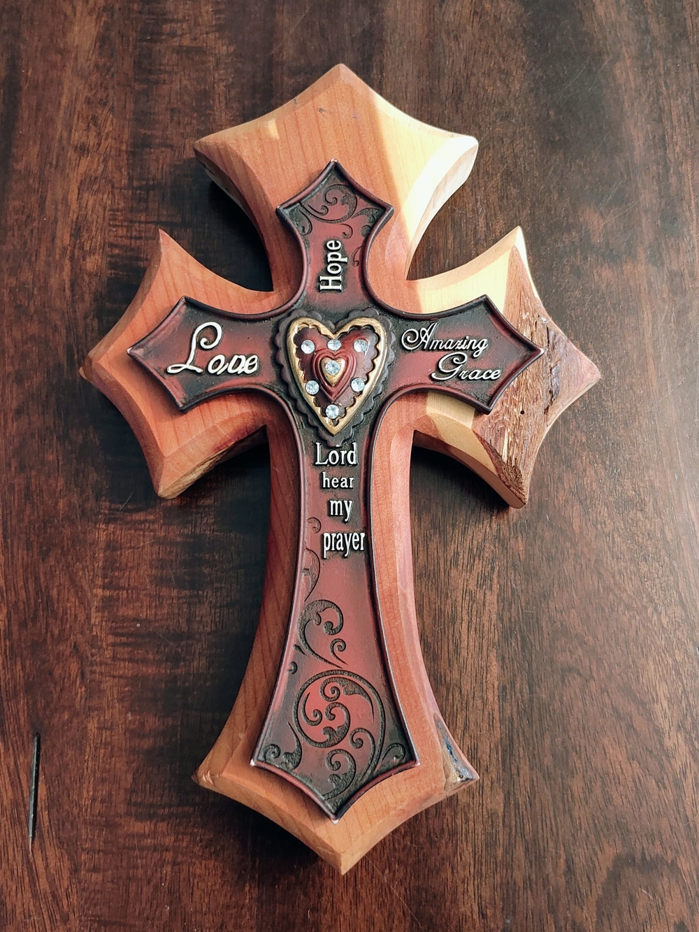 Wooden Inspirational Prayer Cross Wall Art in Brown